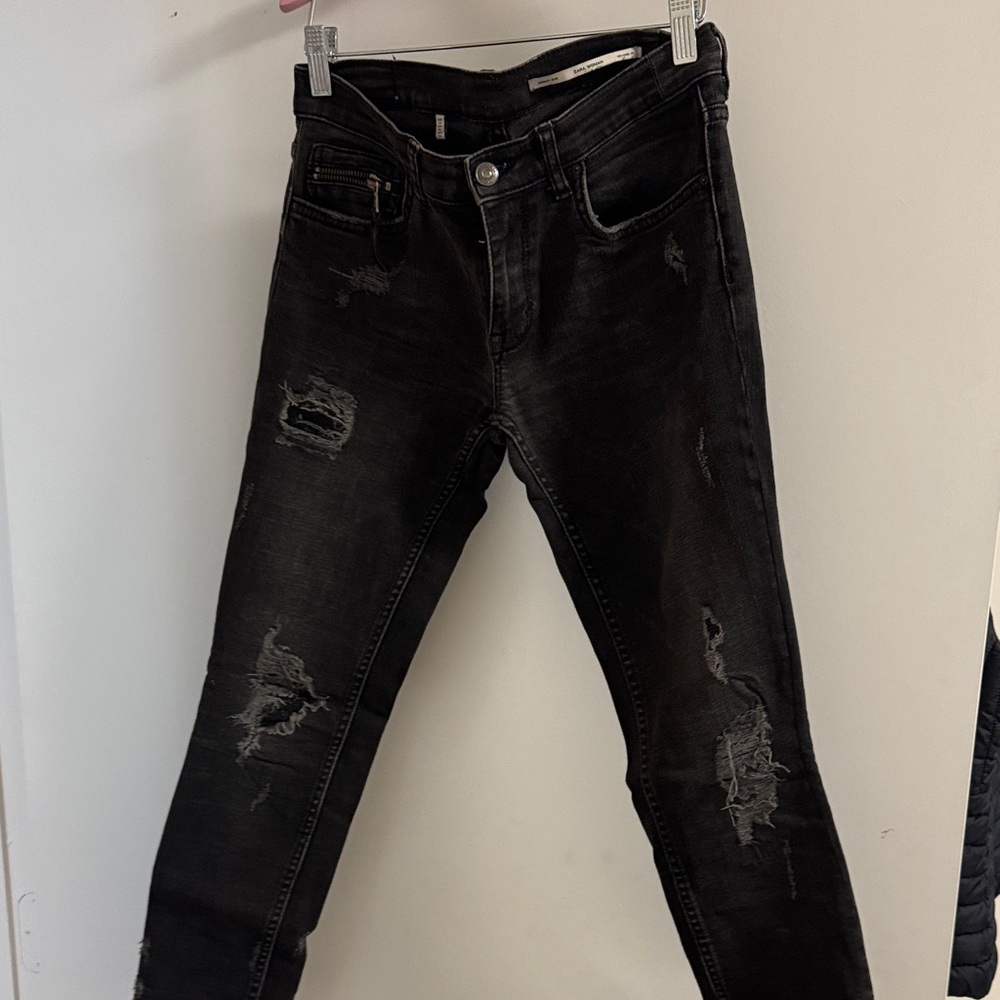 Zara Black Distressed Skinny Jeans